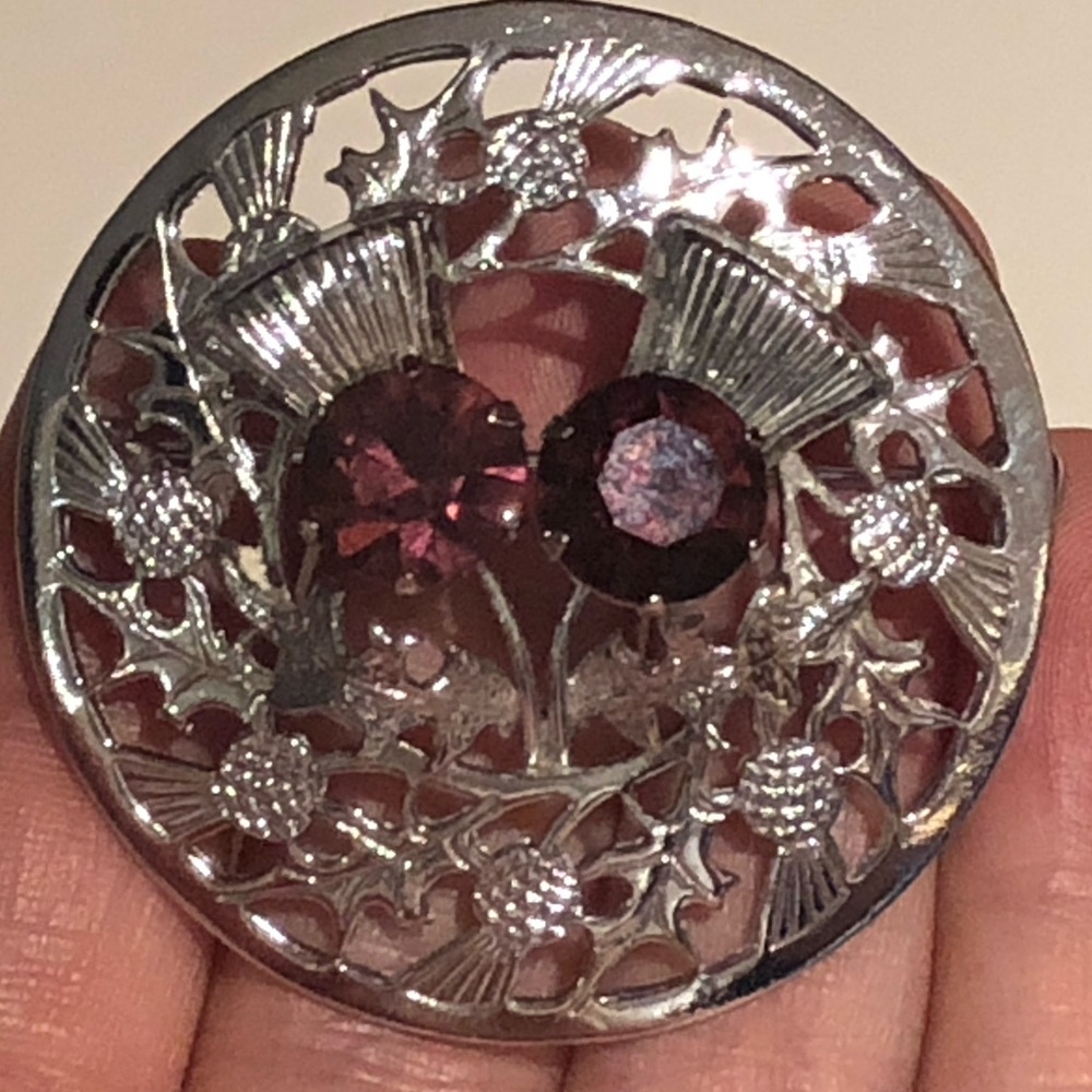 Mizpah Celtic Silver Tone Thistle Purple Brooch